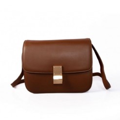 Celine Classic Box Calfskin Flap Bag Dark Brown