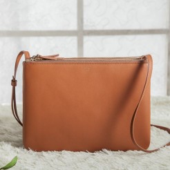 Celine Large Trio Crossbody Bag In Brown Calfskin