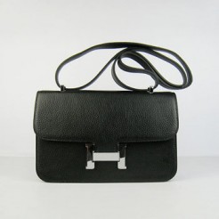 Hermes calf Leather Message Bag H020 black silver