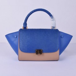 Celine Small Trapeze Blue Snake Khaki Bag