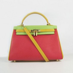 Hermes Kelly 32cm Togo red/green/yellow golden
