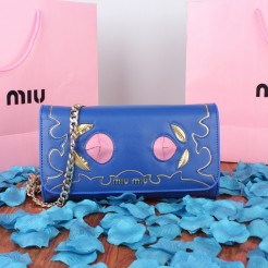 Miu Miu Chain Flap Lambskin Leather Shoulder Bag Blue 8017
