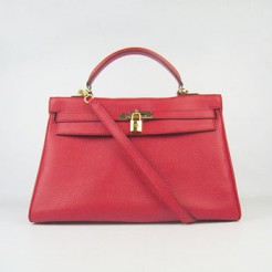 Hermes Kelly 35cm Togo Leather handbag red/golden