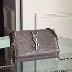 Yves Saint Laurent Small Monogram Satchel Bag In Grey Crocodile Leather