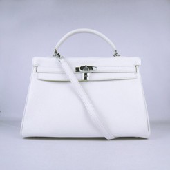 Hermes Kelly 35cm Togo Leather handbag white/silver