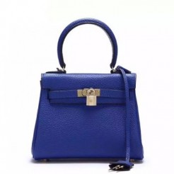 Hermes Kelly 25cm Togo Leather Bag Electric Blue Gold