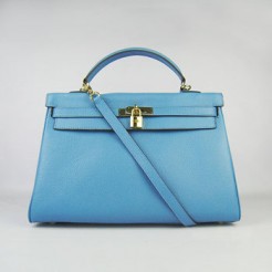 Hermes Kelly 35cm Togo Leather handbag light blue/golden