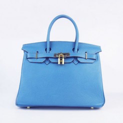 Hermes Birkin 30cm Togo leather Handbags blue golden