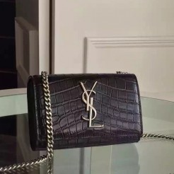 Yves Saint Laurent Small Monogram Satchel Bag In Black Crocodile Leather