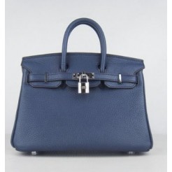 Hermes Birkin 25cm Handbag 6068 dark blue silver