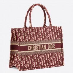 Dior Small Book Tote Bag In Bordeaux Oblique Canvas