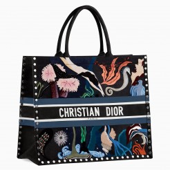 Dior Book Tote In Multicolor Water Element Hand-painted