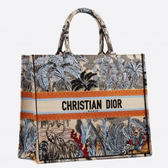 Dior Book Tote Bag In Denim Blue Toile De Jouy Tropicalia