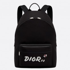 Dior X Kaws Black Nylon Backpack With White Dior logo