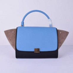 Celine Large Trapeze Blue Black Khaki Suede Bag