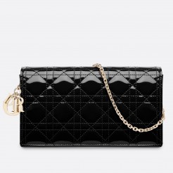 Dior Lady Dior Clutch With Chain In Black Patent