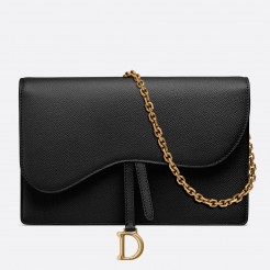Dior Black Calskin Saddle Chain Clutch