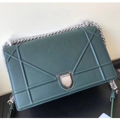 Dior Diorama Flap Bag In Green Grained Calfskin