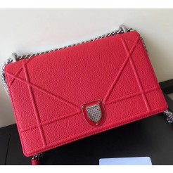 Dior Diorama Flap Bag In Red Grained Calfskin