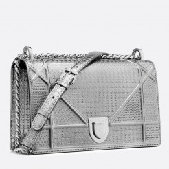 Dior Diorama Bag In Silver Metallic Calfskin