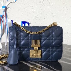 Dior Small Dioraddict Flap Bag In Blue Lambskin