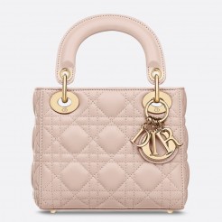 Dior Poudre Lambskin Mini Lady Dior Bag With Chain