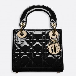 Dior Black Patent Mini Lady Dior Bag With Chain