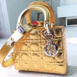 Dior My Lady Dior Bag In Gold Grained Calfskin