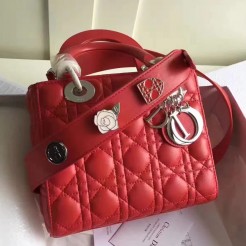 Dior My Lady Dior Bag In Red Lambskin