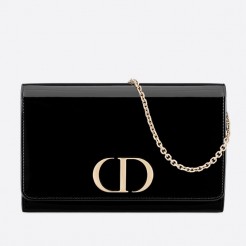 Dior 30 Montaigne Wallet On Chain In Black Patent Calfskin
