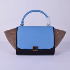 Celine Medium Trapeze Blue Black Khaki Suede Bag