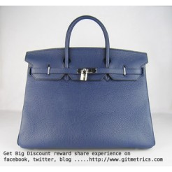 Hermes Birkin 35CM Togo Leather Handbags 6099 dark blue silver