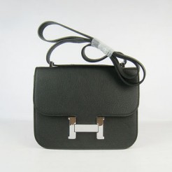 Hermes Constance Cowskin Leather Bag H017 black silver