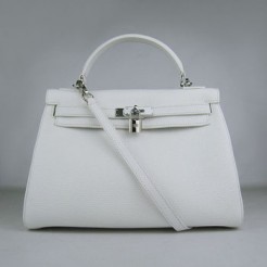 Hermes Kelly 32cm Togo leather handbag 6108 white silver