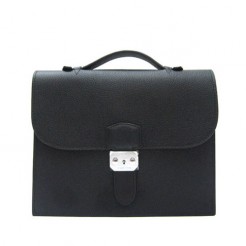 Hermes Briefcases H1048 Unisex Cow Leather Black