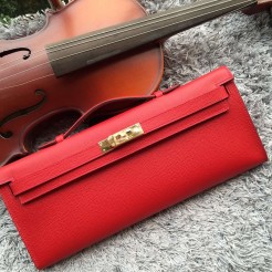 Hermes Red Handcrafted Kelly Cut Clutch
