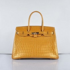 Hermes Birkin 35cm 6089 New Golden Crocodile Vein Handbags Gold