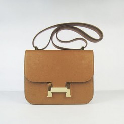 Hermes Constance Cowskin Leather Bag H017 light coffee golden