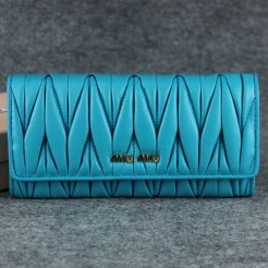 Miu Miu Matelasse Shiny Calf Leather Wallet 6618 Blue