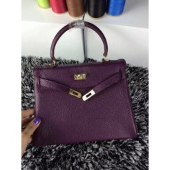Hermes Kelly 25cm Togo Leather Bag Purple Gold