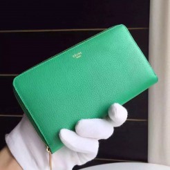 Celine Zipped Multifunction Wallet In Green Goatskin