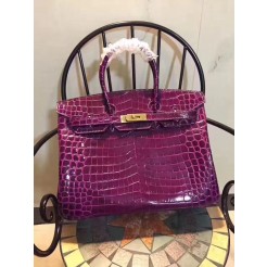 Hermes Birkin 35cm Crocodile Leather Handbag Purple Gold