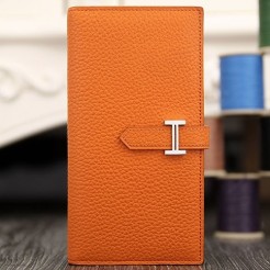 Hermes Bearn Gusset Wallet In Orange Leather